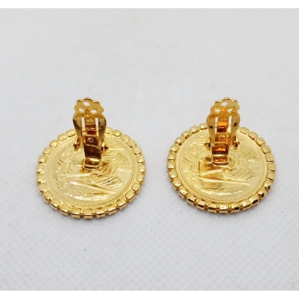 Vintage Alexander the‎ Great Gold Tone Coin Clip On Earrings Rhinestone Halo - Picture 3 of 4